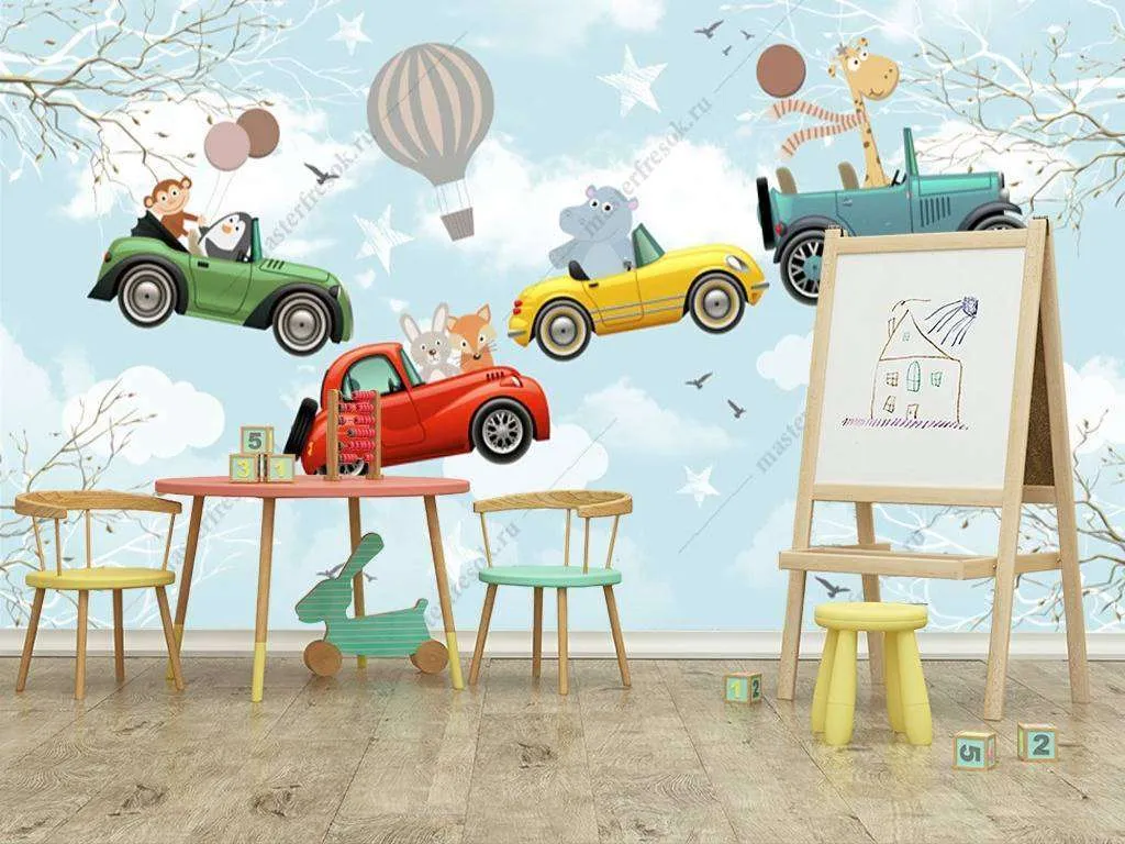 Фотообои в интерьере машинки в облаках  12-922 фото