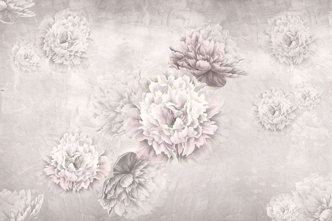 Фотообои в интерьере черно-белые пионы  7-971 фото