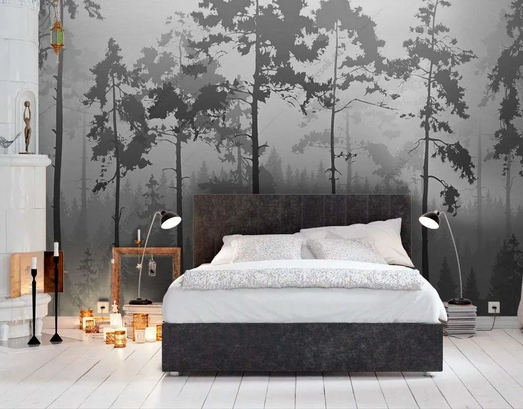 Фотообои в интерьере серый туманный лес  14-610 фото