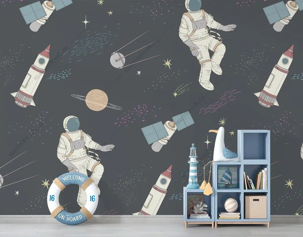 Фотообои в интерьере космонавты в открытом космосе  12-1480 фото