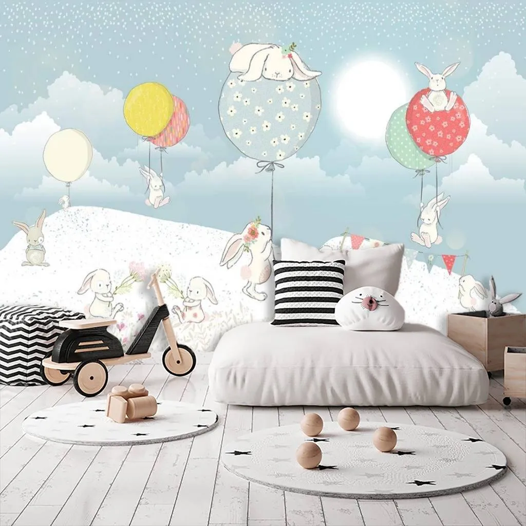 Фотообои Кролики на полянке с шарами  15-311