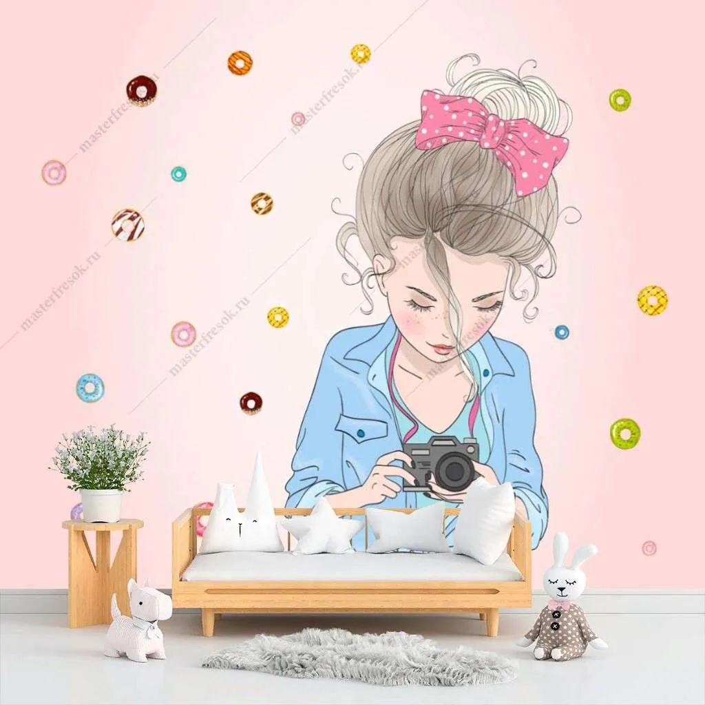 Фотообои в интерьере девушка с фотоаппаратом  14-233 фото