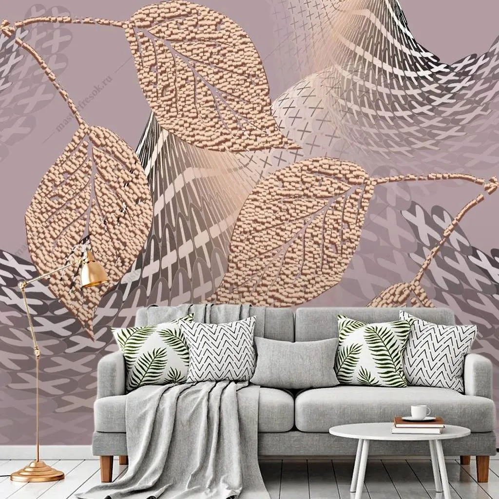 Фотообои 3д Золотые листья  10-834