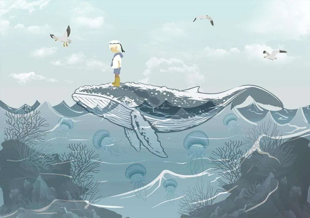 Фотообои в интерьере кит и маленький мальчик  12-1508 фото