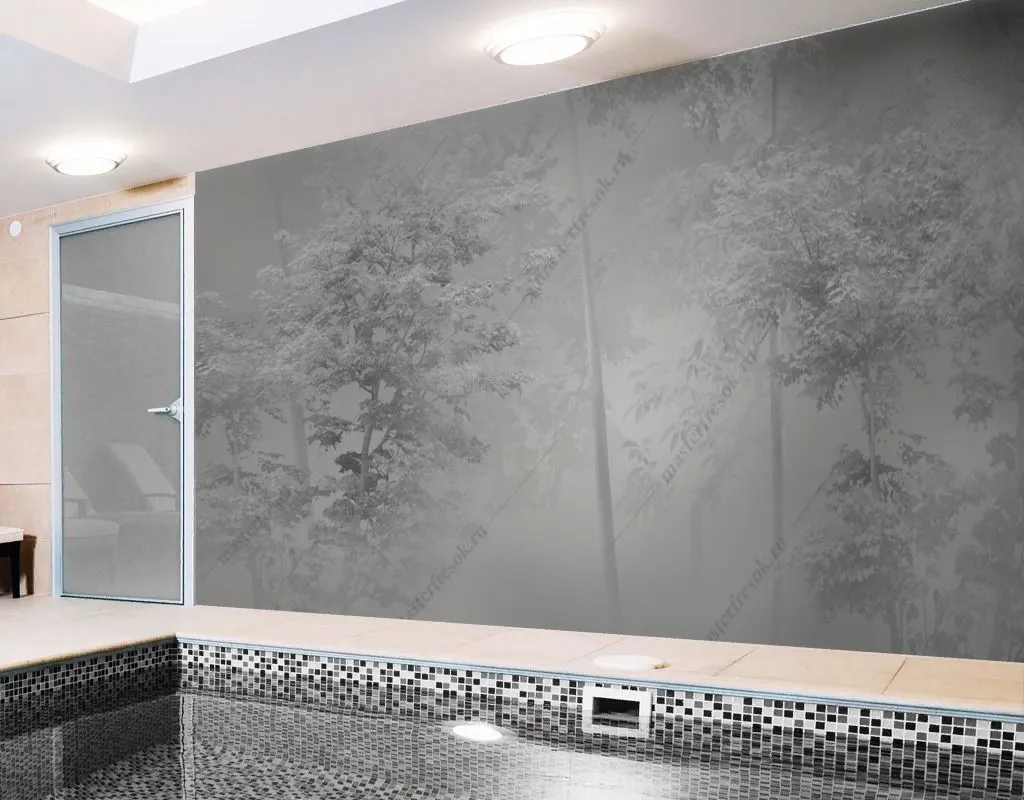 Фотообои в интерьере серый зимний лес  13-495 фото