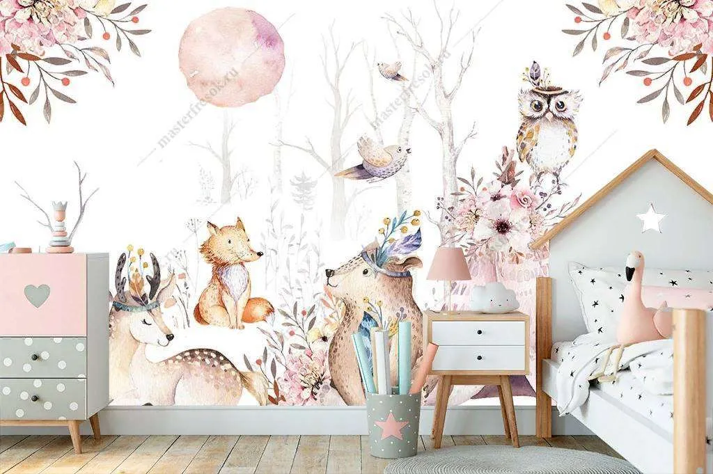 Фотообои в интерьере зверята у шалашика  14-062 фото