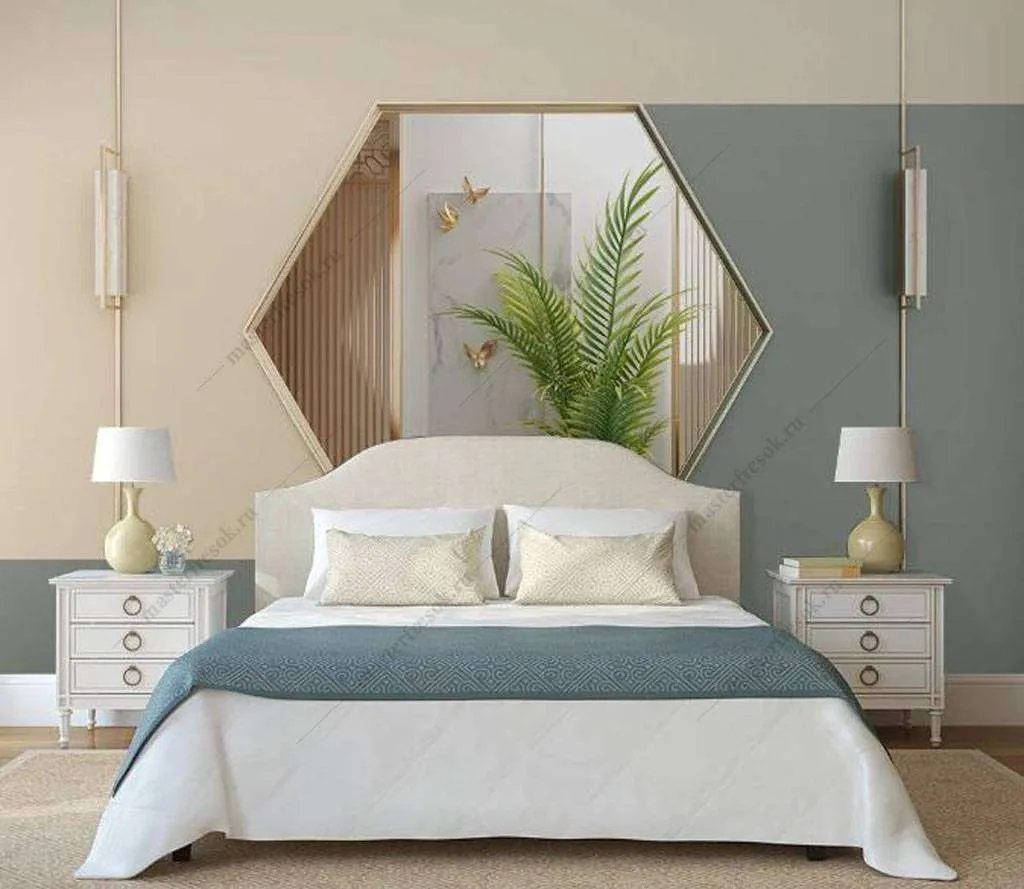 Фотообои в интерьере многоугольное дизайнерское зеркало  16-050 фото