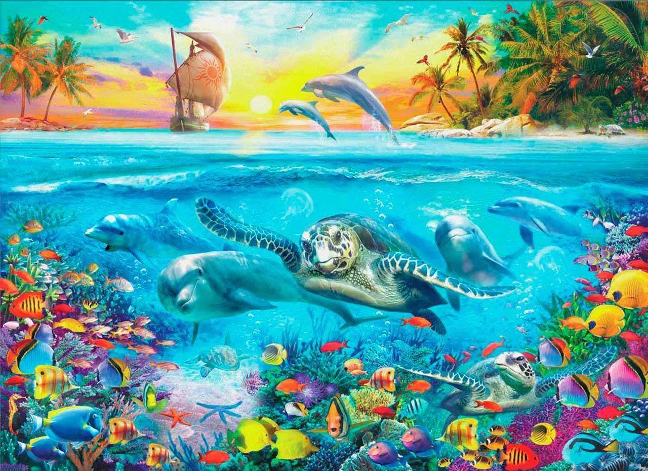 Фотообои в интерьере океан и закат  8-318 фото