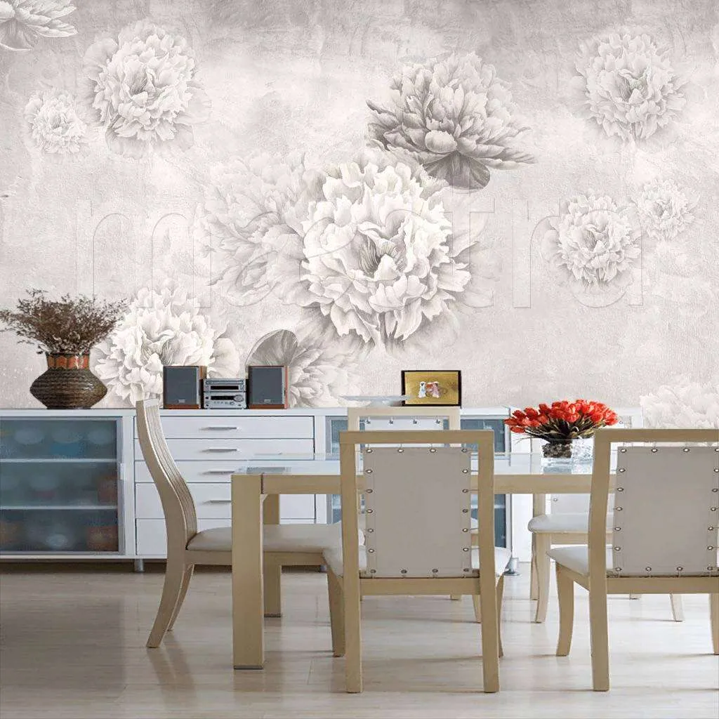 Фотообои в интерьере черно-белые пионы  7-971 фото