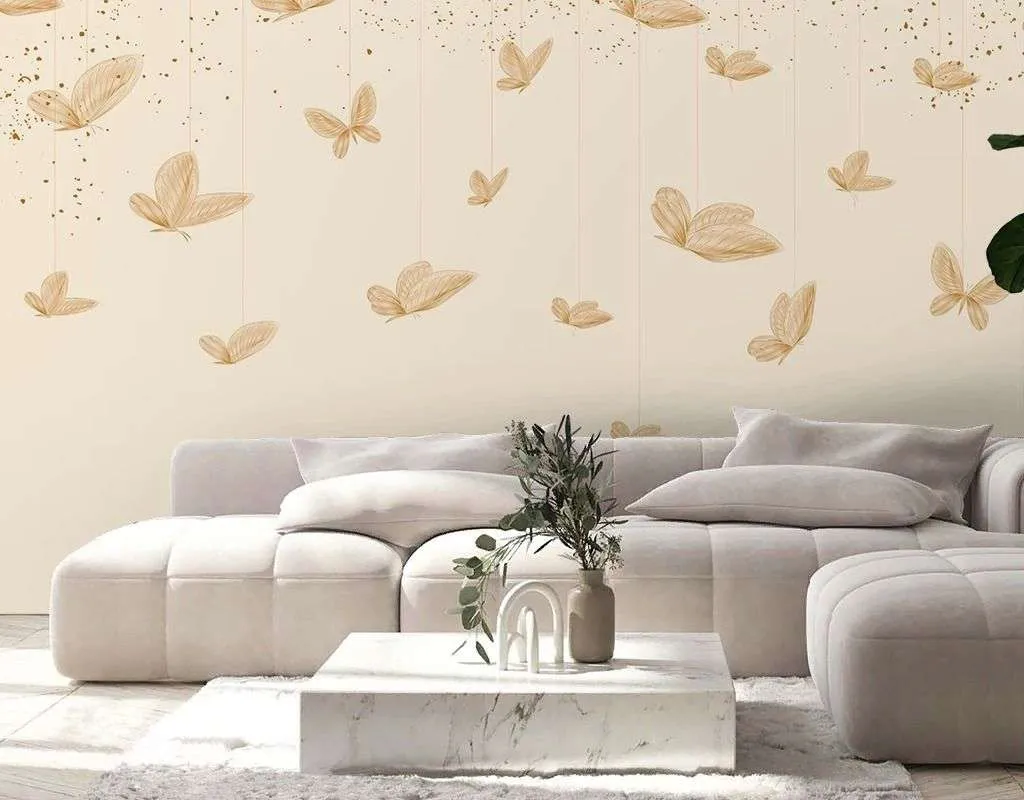 Фотообои в интерьере бабочки на бежевом  9-2110 фото