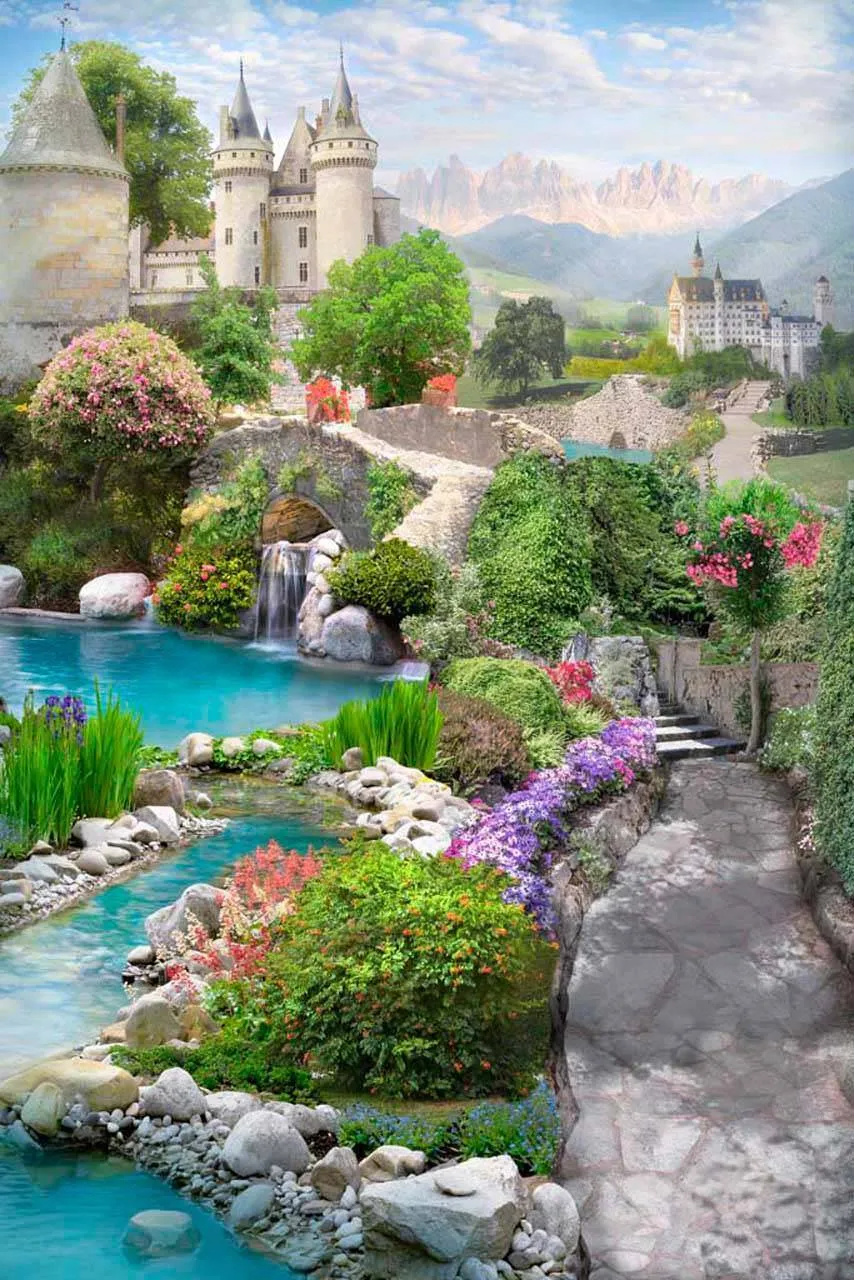 Фотообои в интерьере красивый пейзаж с речкой  7-199 фото