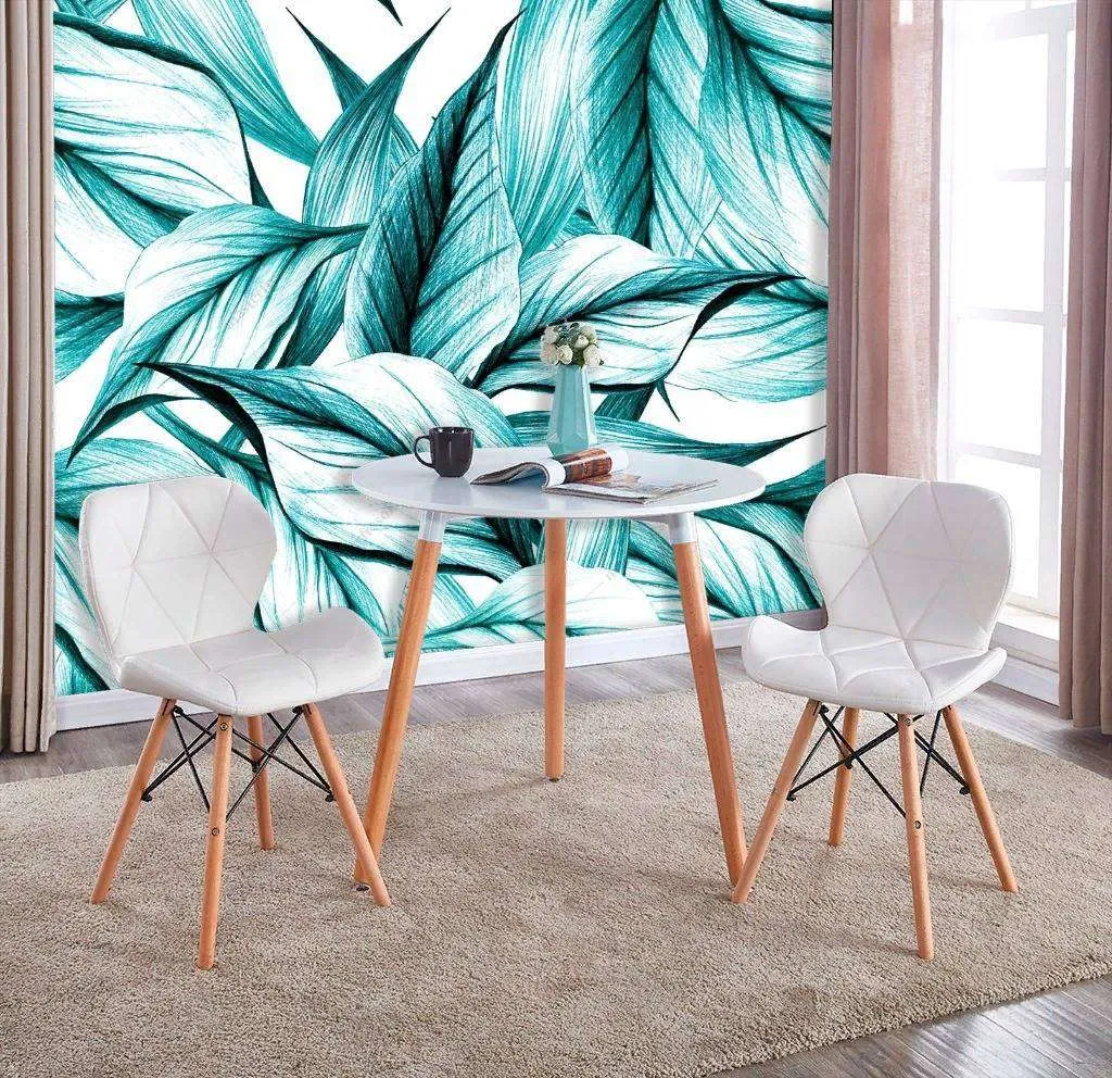 Фотообои в интерьере листья мятного цвета  9-1210 фото