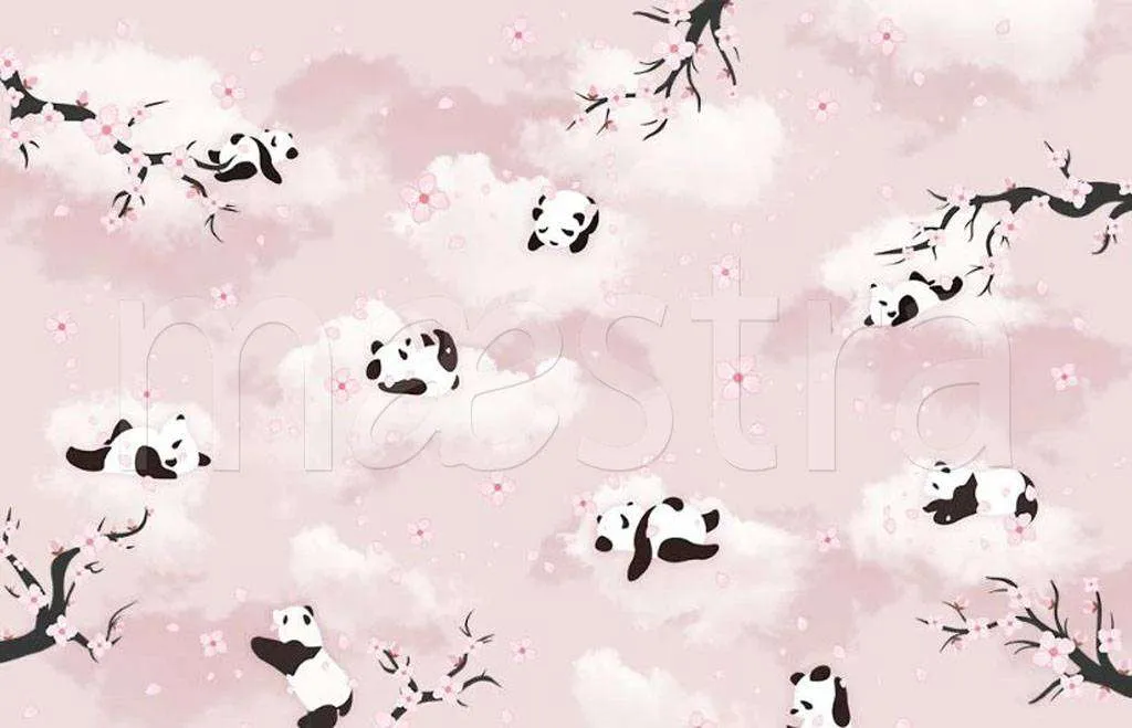 Фотообои в интерьере панды в розовом небе  15-067 фото