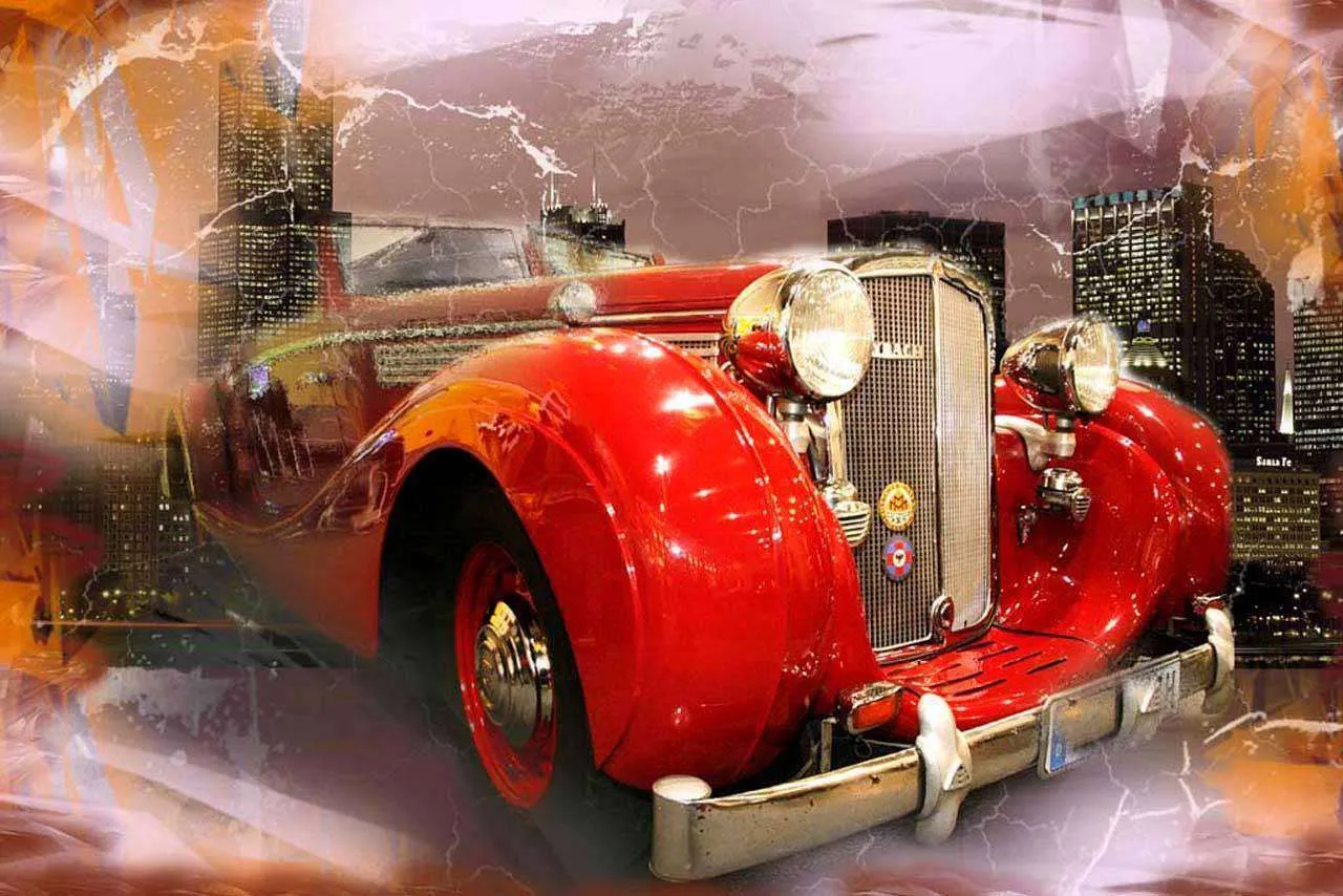 Фотообои в интерьере красный автомобиль ретро  2-083 фото