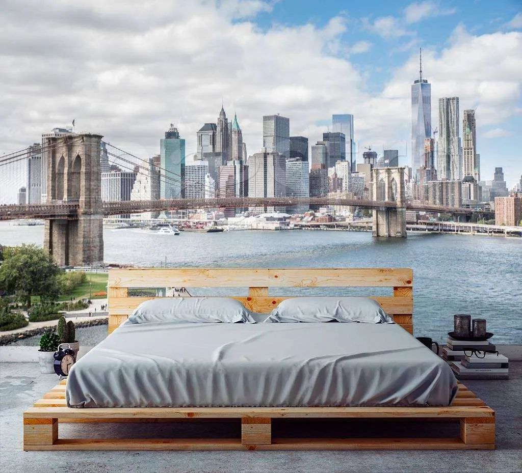 Фотообои в интерьере бруклинский мост солнечным днем в нью йорке  9-824 фото