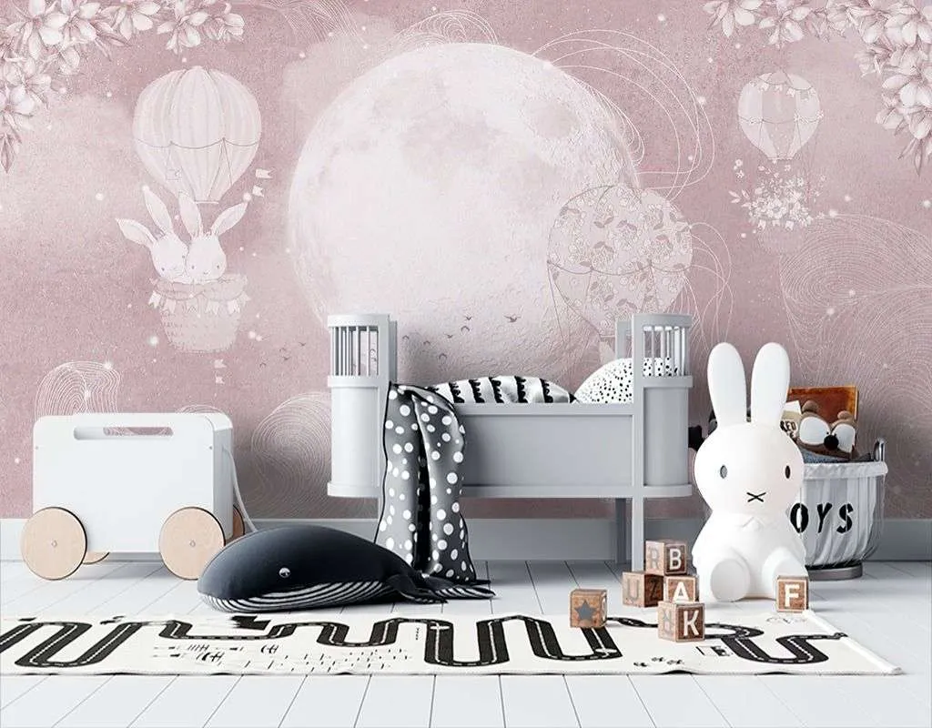Фотообои в интерьере детские. зайки на шарике  12-1624 фото