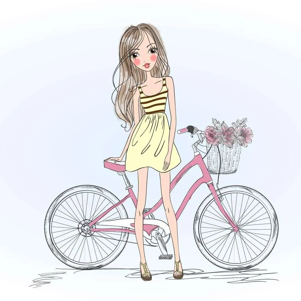 Фотообои в интерьере модница на велосипеде  12-1250 фото