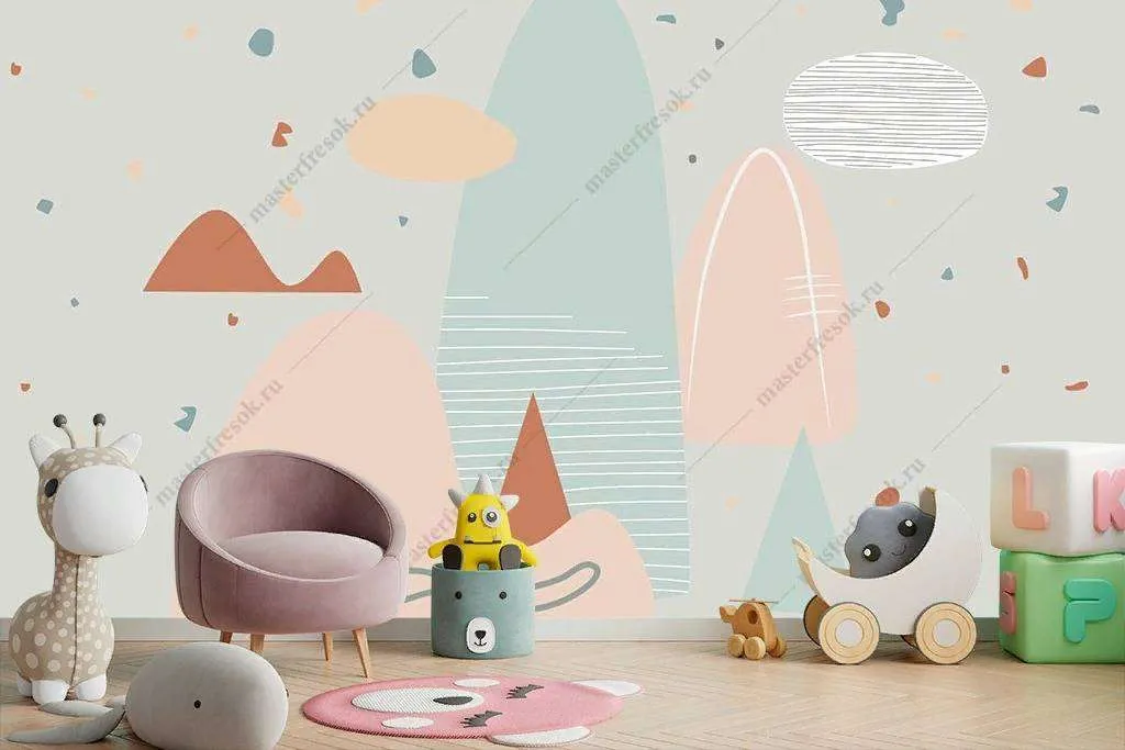 Фотообои в интерьере скандинавские розовые горы  14-096 фото