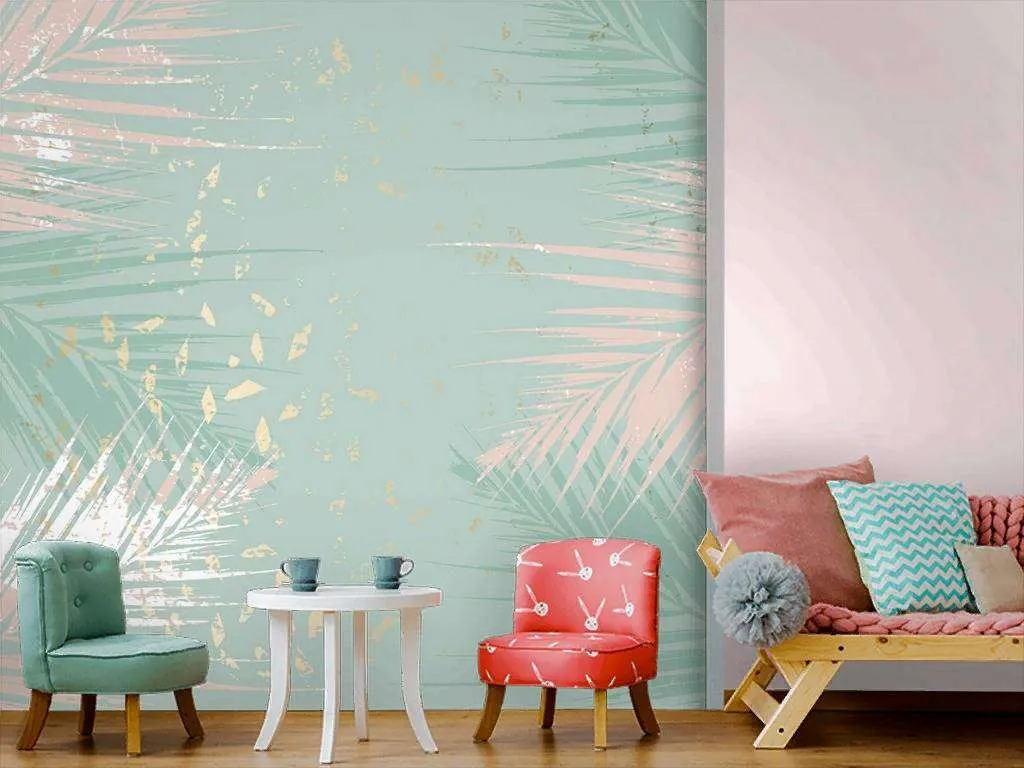 Фотообои в интерьере веточка папоротника на зеленом фоне  9-1111 фото