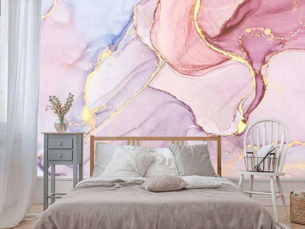 Фотообои в интерьере флюид арт золотая акварель  9-1055 фото