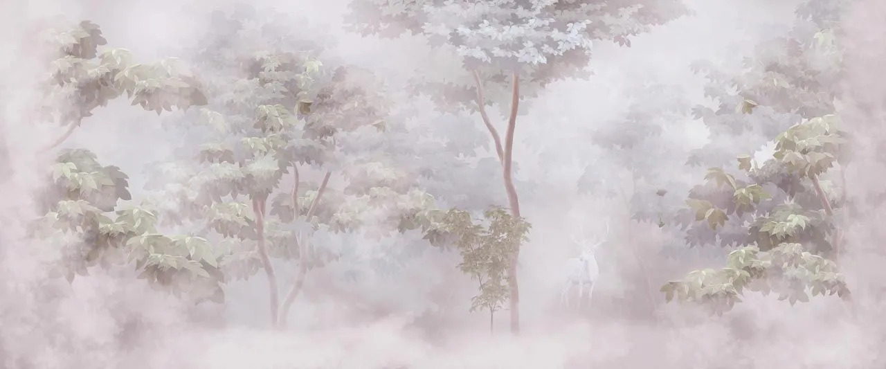 Фотообои в интерьере лес туманным утром  13-473 фото