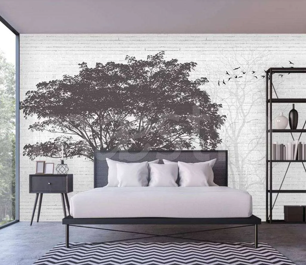 Фотообои в интерьере дерево черно белое  15-486 фото