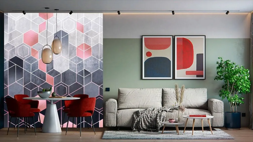 Фотообои в интерьере розовые соты  9-1347 фото