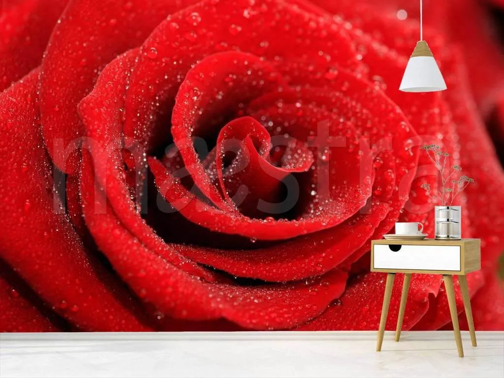 Фотообои Красная роза с каплями воды  3-171