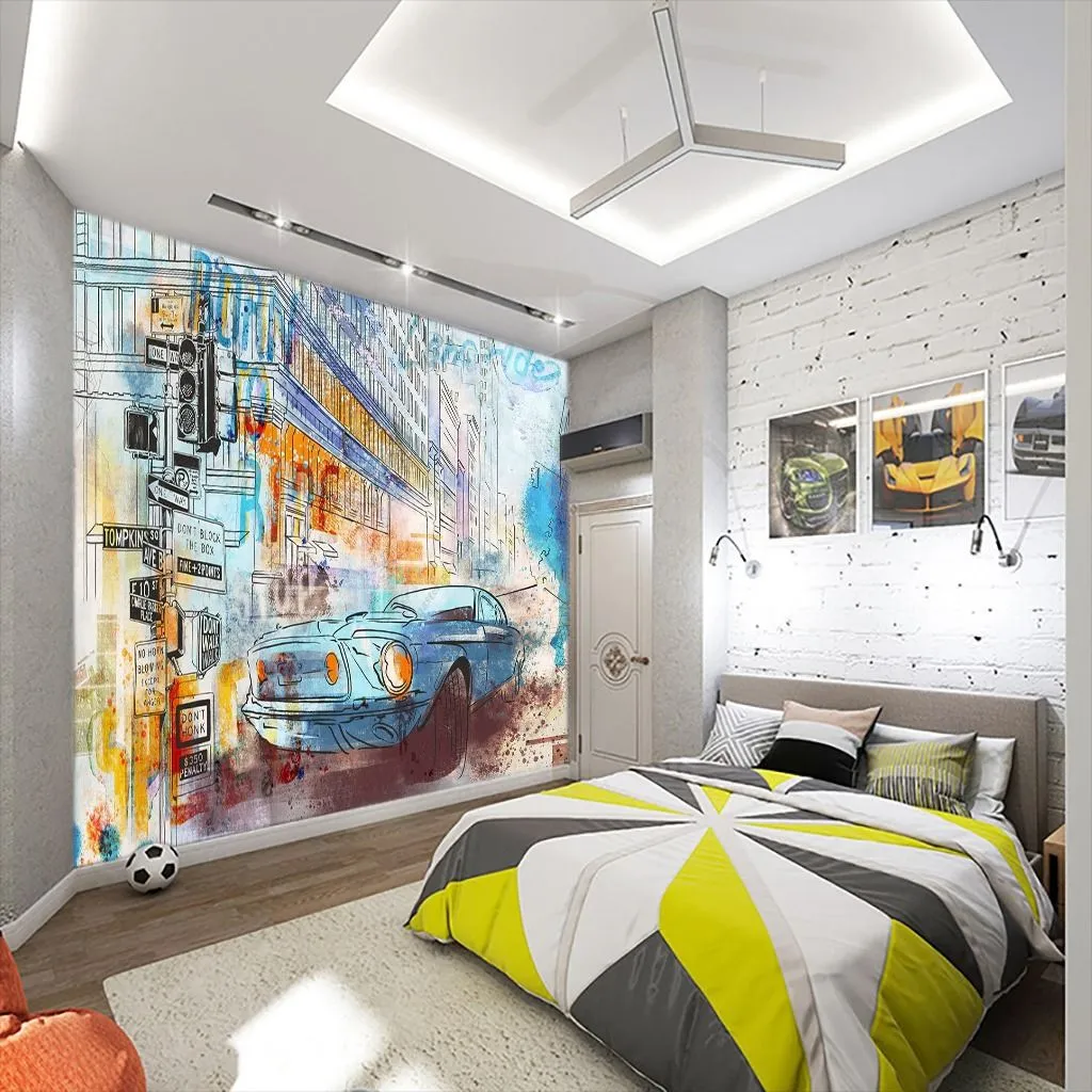 Фотообои в интерьере машина графити акварель  12-1437 фото