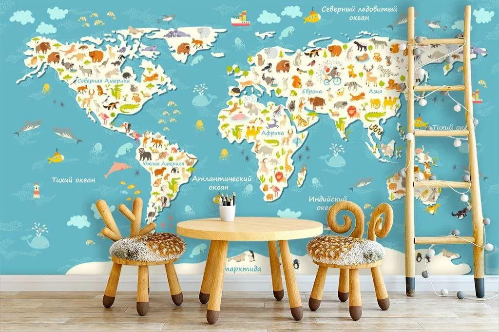 Фотообои Карта на русском с животными  15-329