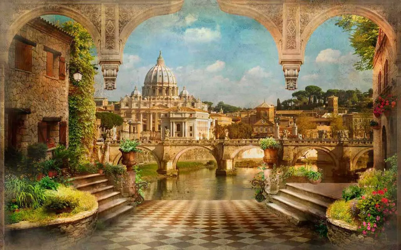 Фотообои в интерьере старый вечерний город  11-104 фото