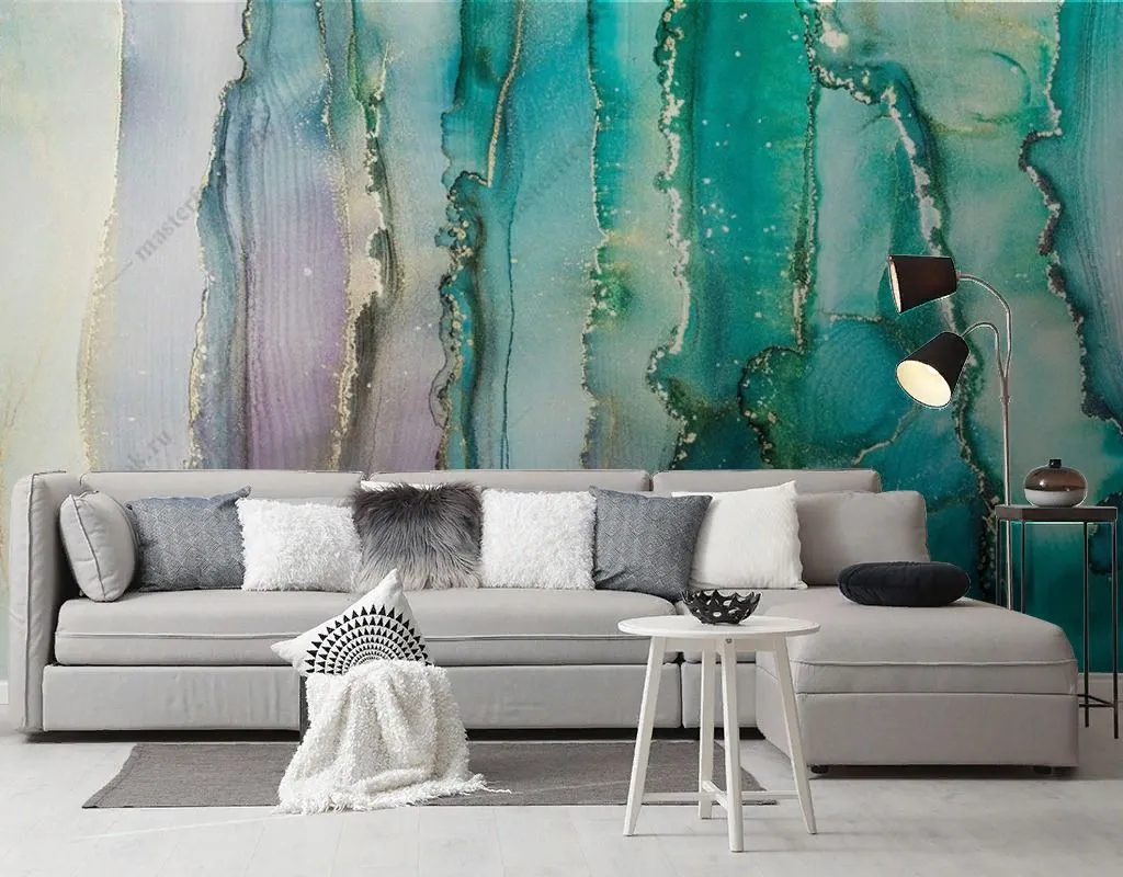 Фотообои в интерьере мраморная стена изумрудная  9-1784 фото