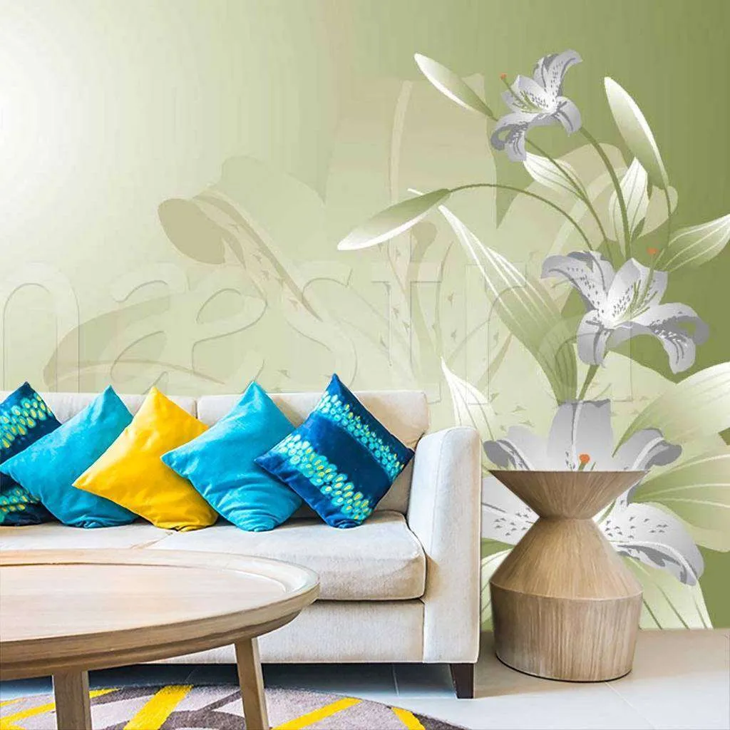 Фотообои Бесшовные обои на стену:  Лилии на зеленом фоне. Артикул: 10-356  