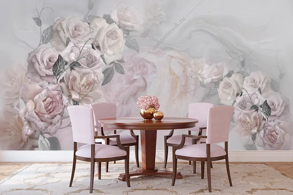 Фотообои в интерьере пастельные розы  13-371 фото