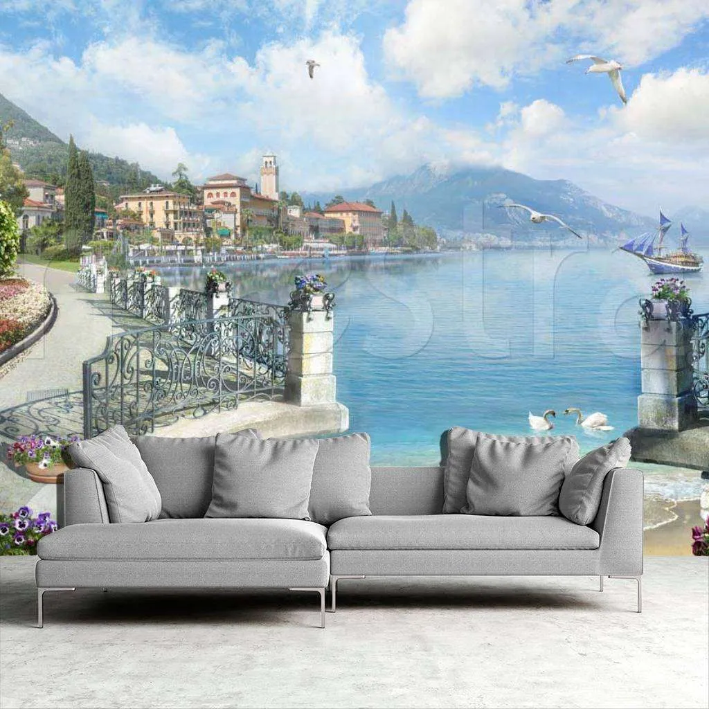 Фотообои в интерьере город на берегу с набережной  7-281 фото