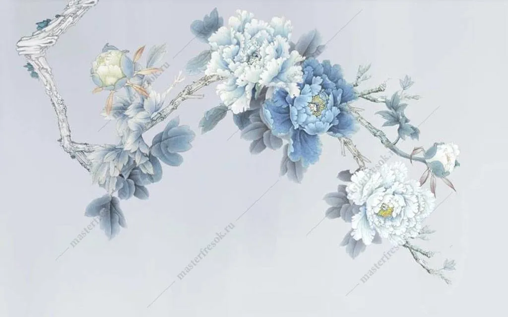 Фотообои в интерьере синие цветы  15-922 фото