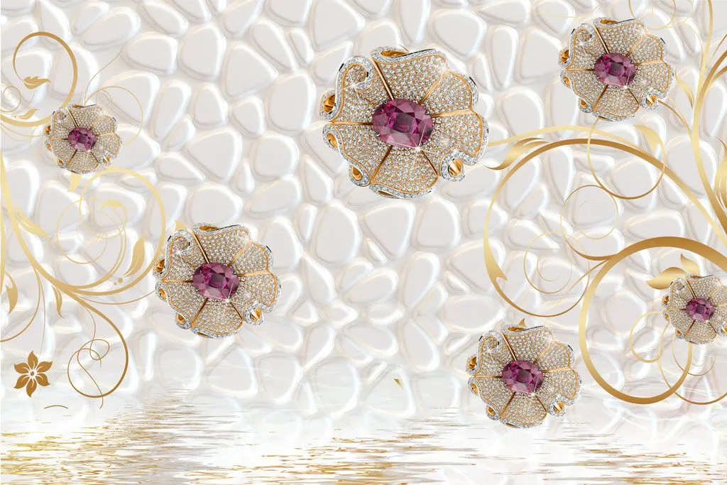 Фотообои в интерьере 3д цветы на белом  10-636 фото