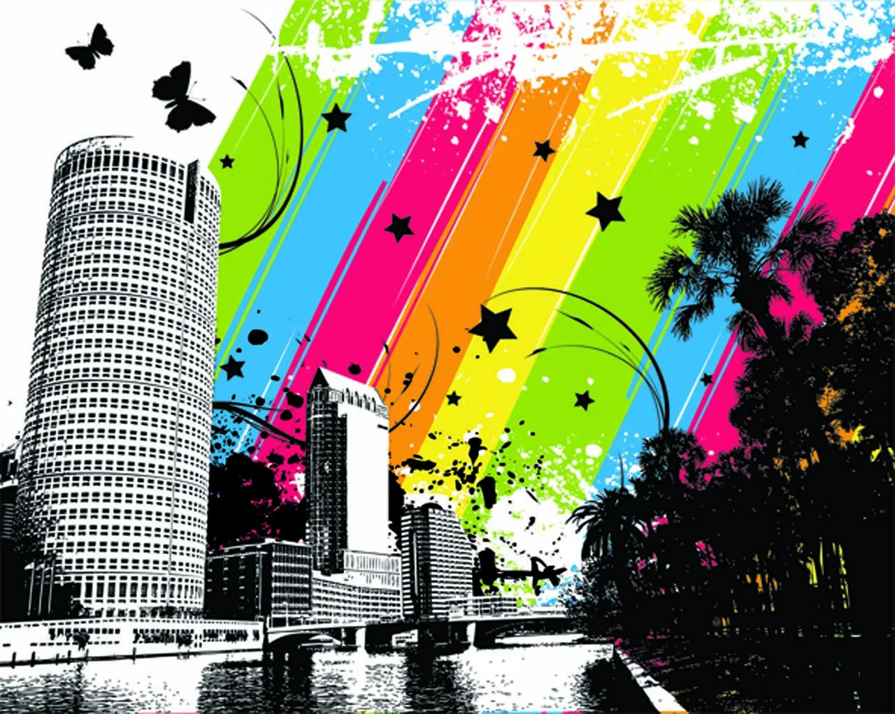 Фотообои в интерьере город с бабочками  12-223 фото