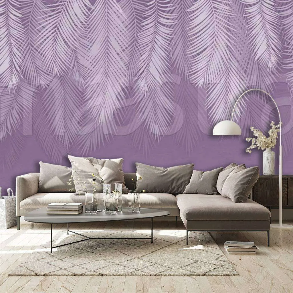 Фотообои в интерьере перья на фиолетовом фоне  7-878 фото