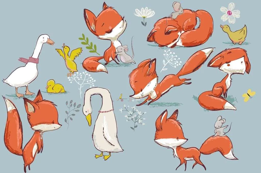 Фотообои в интерьере лисички на сером фоне  12-722 фото