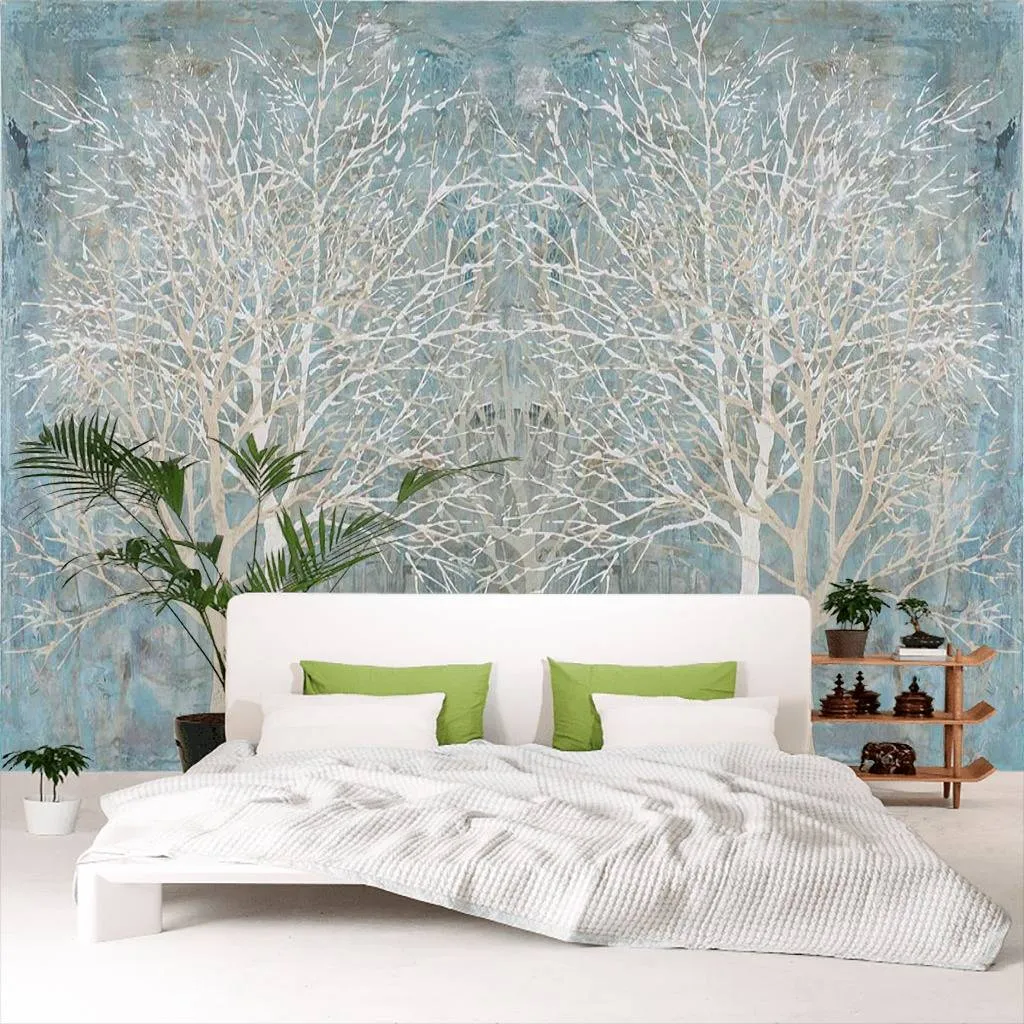 Фотообои в интерьере белые деревья  10-705 фото