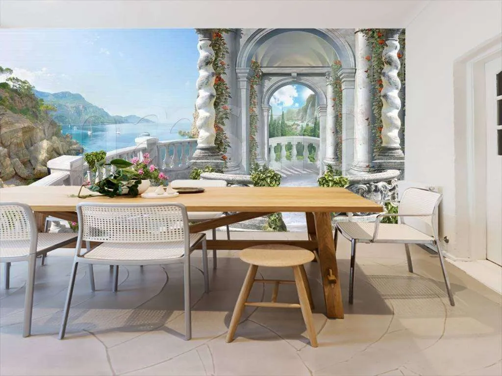 Фотообои в интерьере вид на старинную арку в заливе  5-024 фото