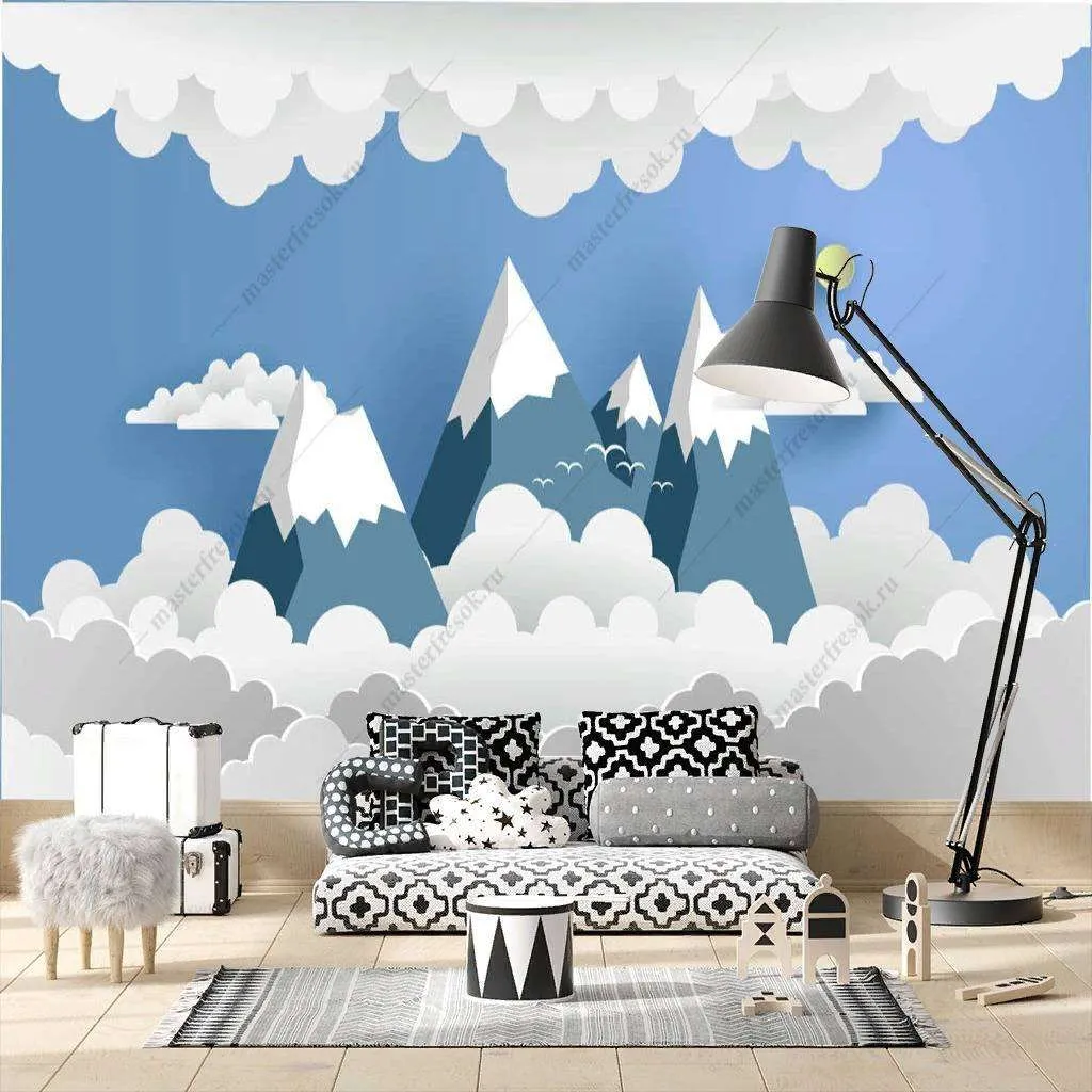 Фотообои в интерьере 3д горы в облаках  12-861 фото