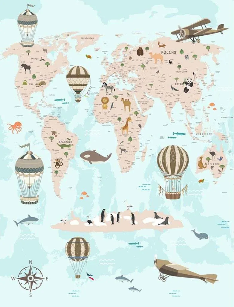 Фотообои в интерьере карта с шарами детская  12-996 фото
