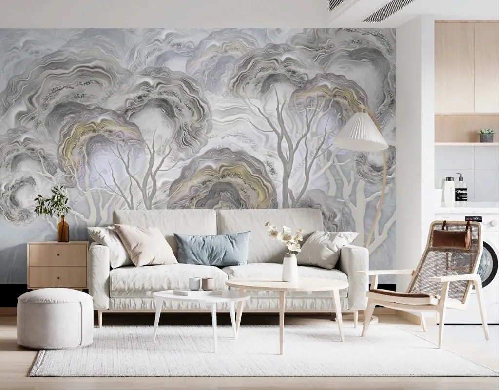 Фотообои в интерьере мрамор в форме деревьев  13-578 фото
