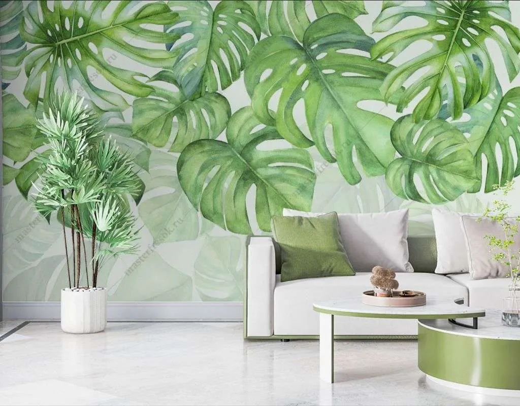 Фотообои в интерьере листья монстеры  9-1667 фото