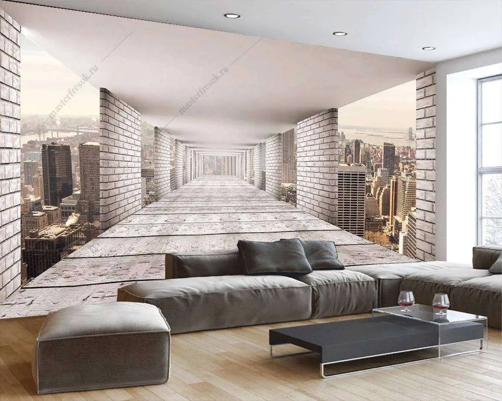 Фотообои в интерьере прямая перспектива  9-1187 фото