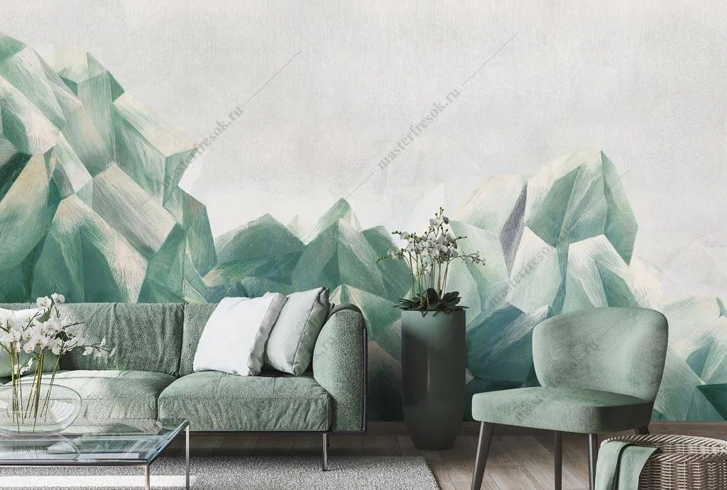 Фотообои Полигональные зеленые горы  9-1264