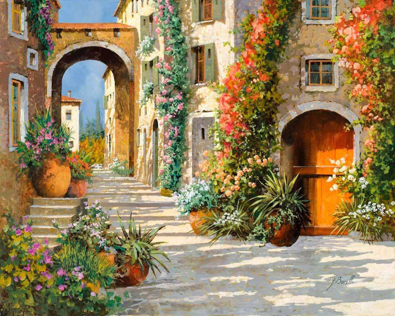 Фотообои в интерьере просторная улочка с арками  8-017 фото