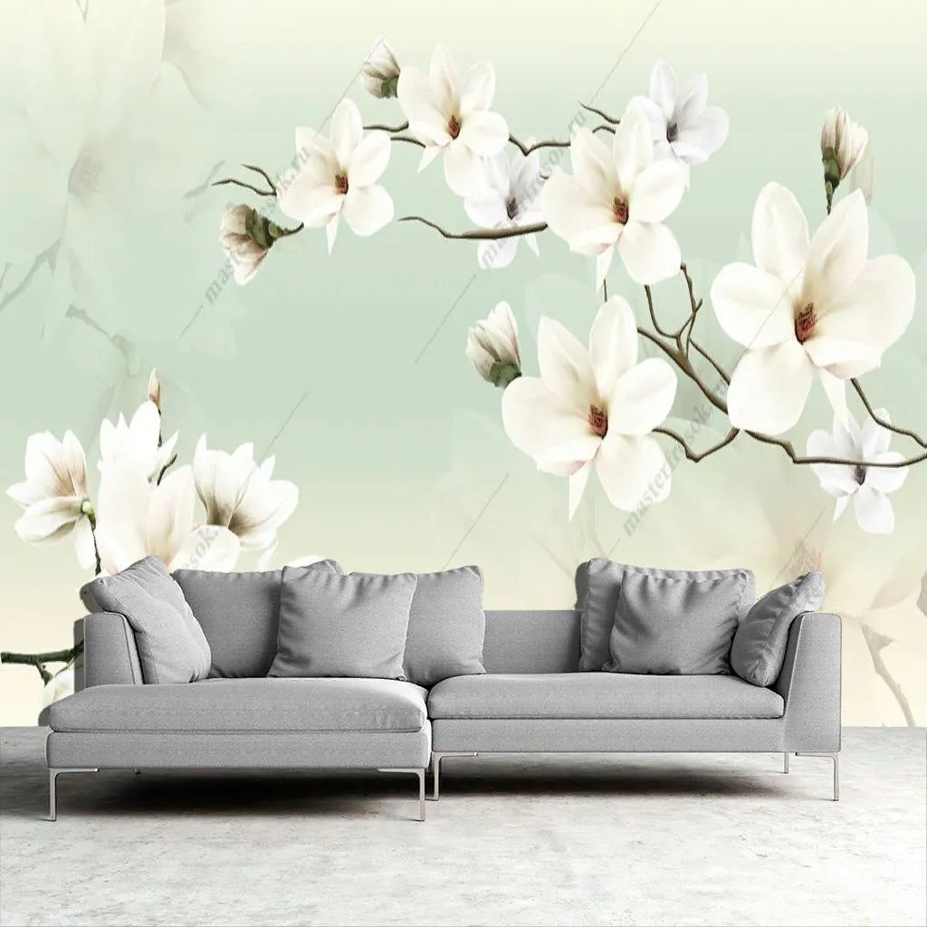Фотообои в интерьере ветка магнолии  10-728 фото